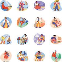Set of Diverse Women Characters Flat Illustrations vector