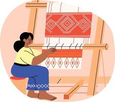 A woman doing cultural weaving, illustration in flat style vector