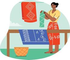 Batik making woman illustration in flat style vector