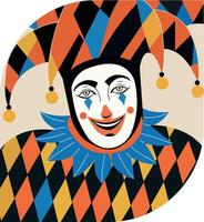 A flat illustration of a smiling jester vector