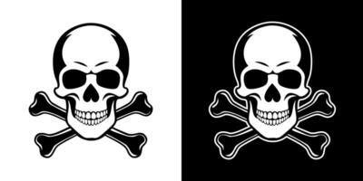Skull and crossbones symbols on a black and white background illustration design vector