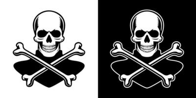 Two skull and crossbones symbols on a black and white background design vector