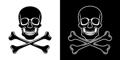 Two different skull and crossbones symbols on a black and white background tattoo vector