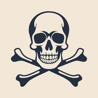 A skull and crossbones icon on a beige background logo vector