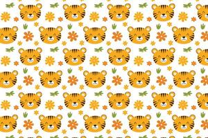 A pattern with a tiger face and flowers vector