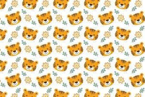 A pattern with a tiger and flowers vector