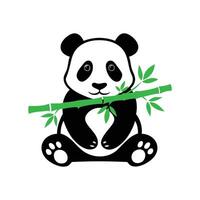 Panda bear holding bamboo branch on white background vector