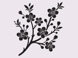 Cherry Blossom Branch Silhouette in Solid Black for Crafts and Design vector