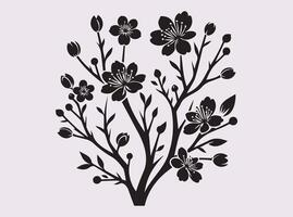 Elegant Black Cherry Blossom Branch Silhouette for Artistic Use vector