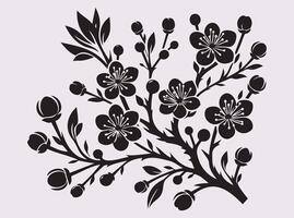 Solid Black Cherry Blossom Branch Silhouette for DIY Projects vector
