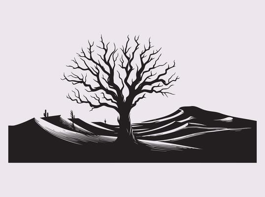 Black Dead Tree Desert Silhouette for Home Decor and Art Projects