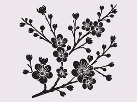 Artistic Black Cherry Blossom Branch Silhouette for Digital and Print Use vector
