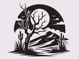 High-Quality Black Dead Tree Desert Silhouette for Artwork vector
