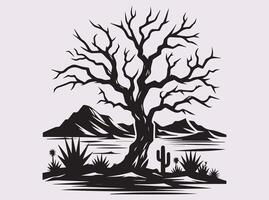 Perfect Black Dead Tree Desert Silhouette for Logos and Graphics vector