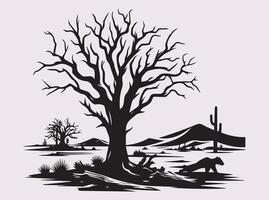 Monochrome Dead Tree Desert Silhouette for Digital and Print Use vector