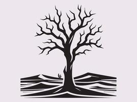 Dead Tree Desert Silhouette in Black for Creative Illustrations vector