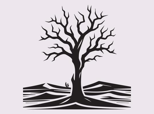 Dead Tree Desert Silhouette in Black for Creative Illustrations