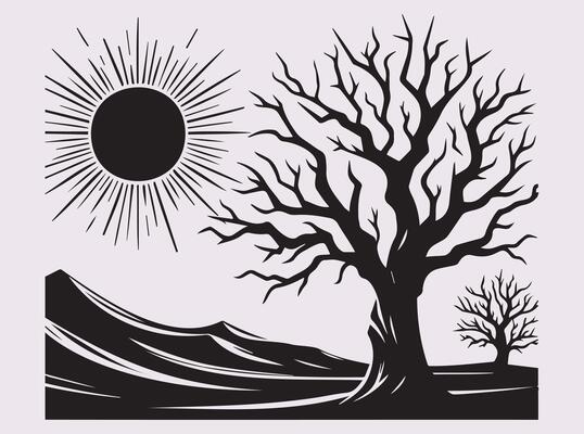 Dead Tree Desert Silhouette in Black for Posters and Wall Art