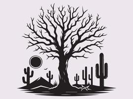 Solid Black Dead Tree Desert Silhouette for Tattoo and Craft Projects vector