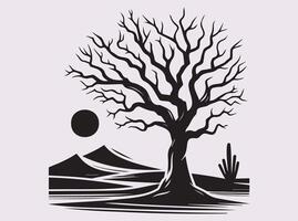 Classic Dead Tree Desert Silhouette in Solid Black for Crafts vector