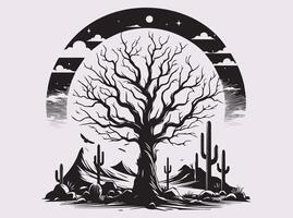 Artistic Black Dead Tree Desert Silhouette for DIY Projects vector