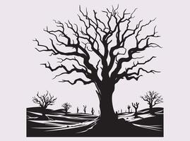 Simple and Elegant Black Dead Tree Desert Silhouette for Prints vector