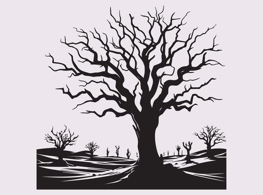 Simple and Elegant Black Dead Tree Desert Silhouette for Prints