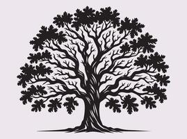 Silhouette of a Majestic Oak Tree in Solid Black Color for Artistic and Design Use vector