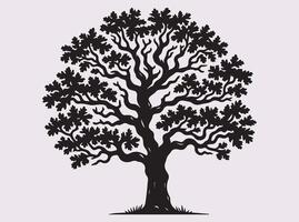 Large Oak Tree Silhouette in Solid Black Color for Artistic and Decorative Use vector