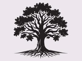 Black Color Oak Tree Silhouette Representing Strength, Heritage, and Ecology vector