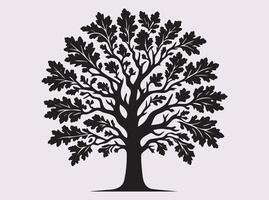 Black Silhouette of an Oak Tree with Wide Branches and Strong Trunk in Solid Color vector