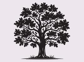 Stunning Oak Tree Silhouette in Black Color for Natural and Scenic Creations vector