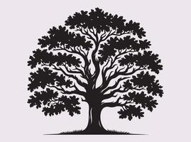 Black Oak Tree Silhouette Solid Color Design for Nature and Forest Artwork vector