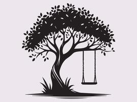 Minimalist Black Tree with Swing Silhouette for Artistic and Decorative Use vector