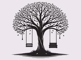Beautiful Black Silhouette of a Tree with Swing for Artwork and Creativity vector
