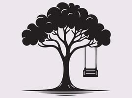 Elegant Black Tree with Swing Silhouette Ideal for Digital and Print Designs vector