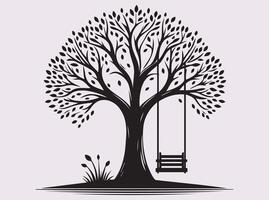 Decorative Black Tree with Swing Silhouette for Creative Branding and Art vector