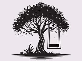 Unique Black Tree with Swing Silhouette Illustration for Custom Designs vector