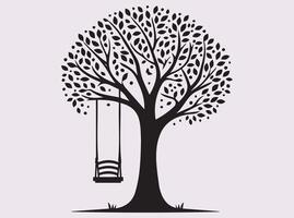 Simple Black Tree with Swing Silhouette Perfect for Logo and Creative Designs vector
