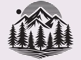 Black Pine Tree with Mountain Landscape Silhouette for Custom Art and Design vector