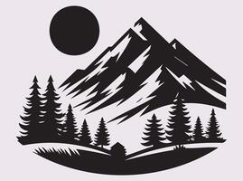 Nature Inspired Black Pine Tree Mountain Landscape Silhouette for Designers vector
