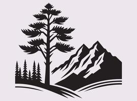 Solid Black Color Pine Tree Mountain Landscape Silhouette for Art and Decorative Designs vector