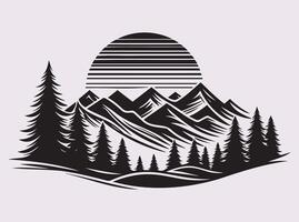 Solid Black Color Pine Tree with Mountain Environment Silhouette for Art and Decoration vector
