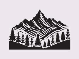 Elegant Black Pine Tree with Mountain Environment Silhouette for Creative Projects vector