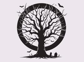 Dark Halloween Tree Silhouette in Solid Black for Spooky Themes vector