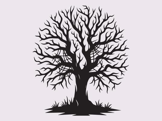 Spooky Black Bare Tree Halloween Silhouette for Dark Themes