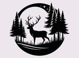 Majestic Black Deer with Forest Silhouette for Nature Themed Digital Art vector