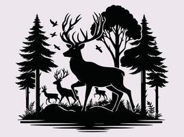 Black Deer in Forest Silhouette for Custom Prints and Wildlife Art vector