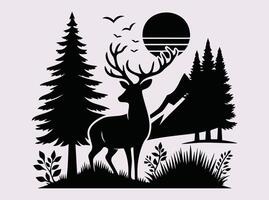Stunning Black Deer in Forest Silhouette for Creative and Custom Design Ideas vector