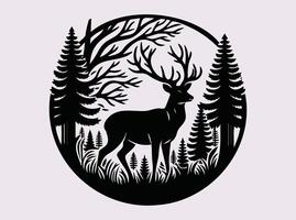 Majestic Black Deer in Forest Silhouette for Nature and Wildlife Inspired Art vector